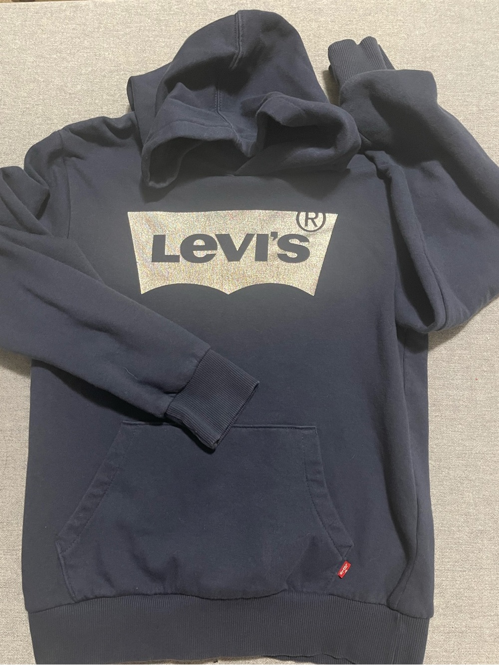 Levi's Men's Navy Crewneck Hoodie with Metallic Logo